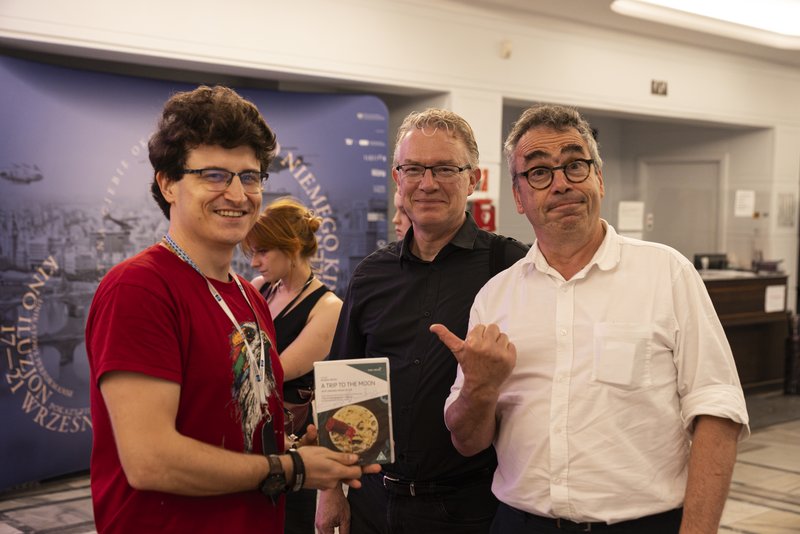krajowi i zagraniczni goście festiwalu, od lewej: Robert Siwczyk, Thomas Christensen i Serge Bromberg, fot. Jan Gierach / FINA